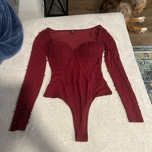 Windsor Red Embellished Bustier Bodysuit